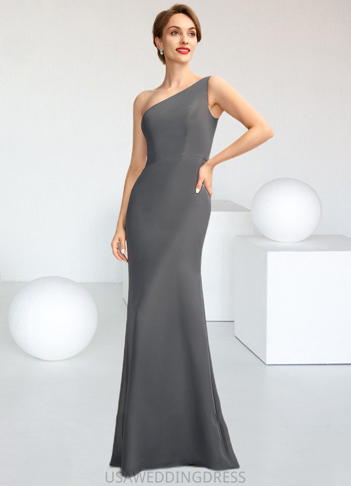 Claire Sheath/Column One-Shoulder Floor-Length Chiffon Mother of the Bride Dress DS126P0014995