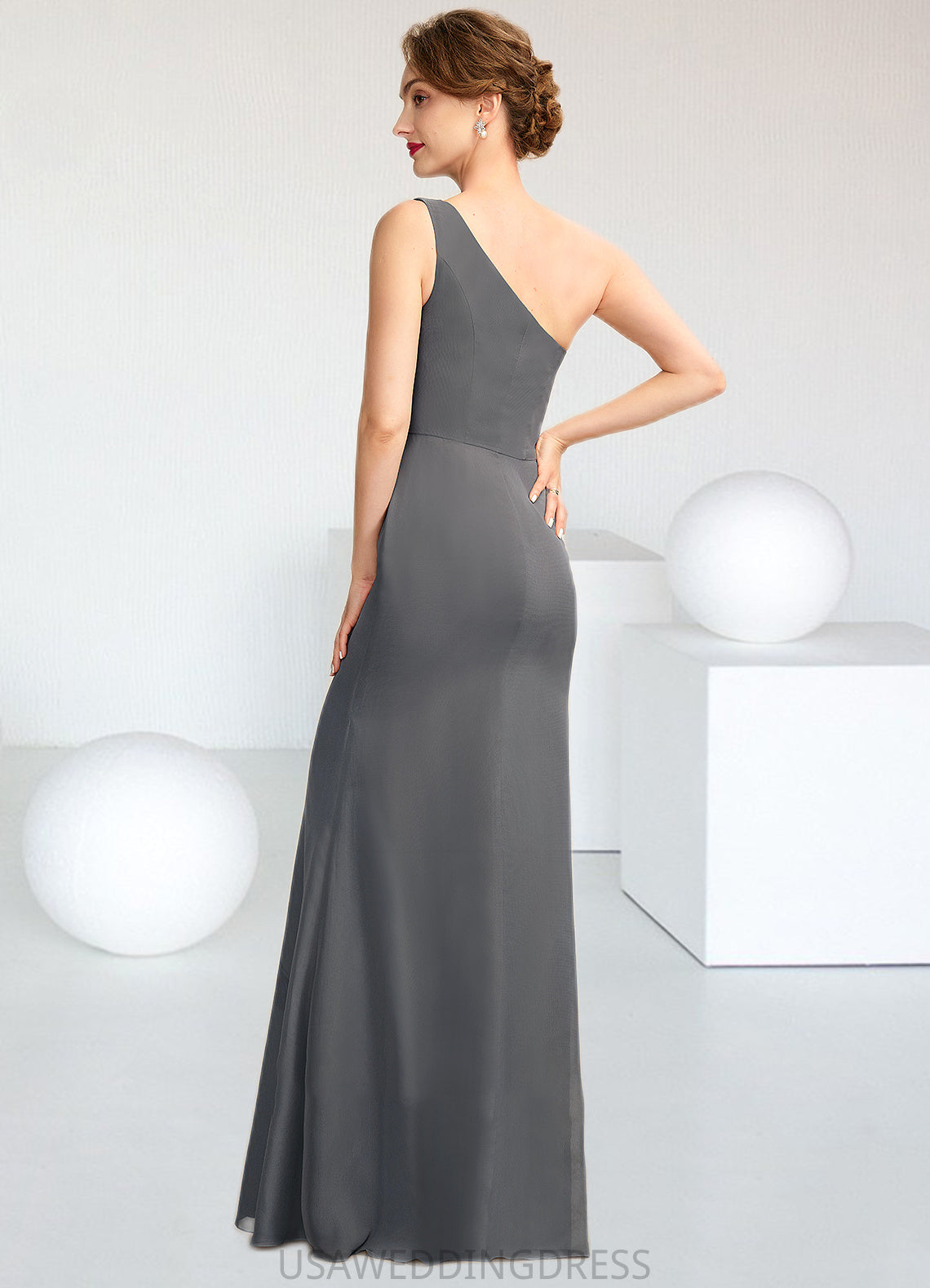 Claire Sheath/Column One-Shoulder Floor-Length Chiffon Mother of the Bride Dress DS126P0014995