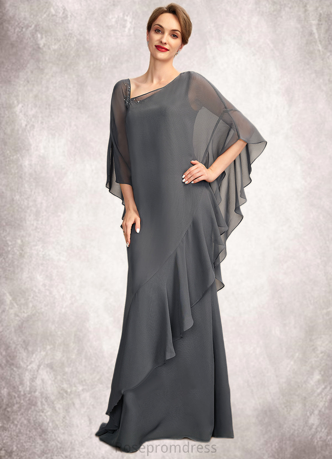 Danika Sheath/Column One-Shoulder Floor-Length Chiffon Mother of the Bride Dress SRS126P0014995