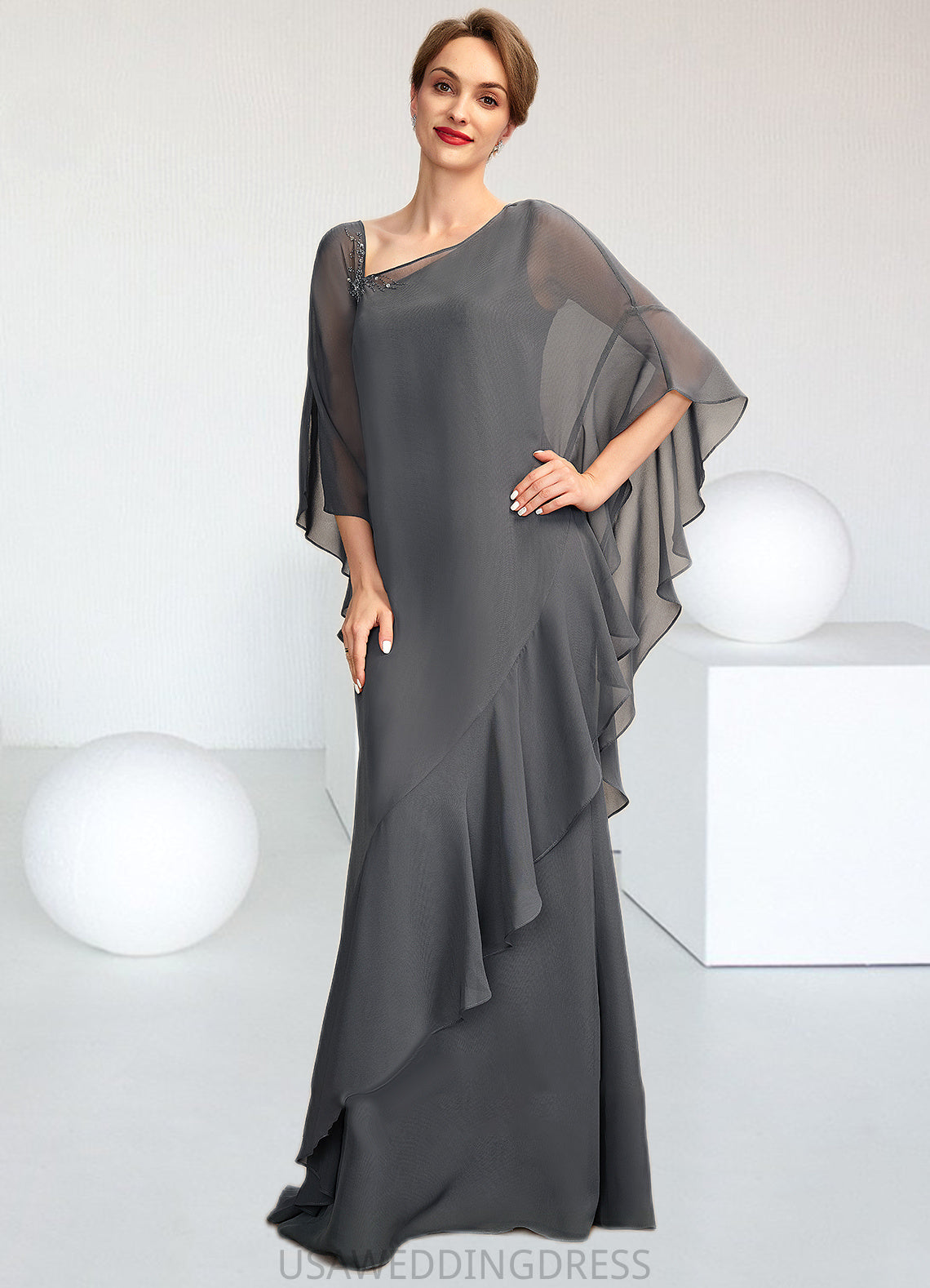Claire Sheath/Column One-Shoulder Floor-Length Chiffon Mother of the Bride Dress DS126P0014995