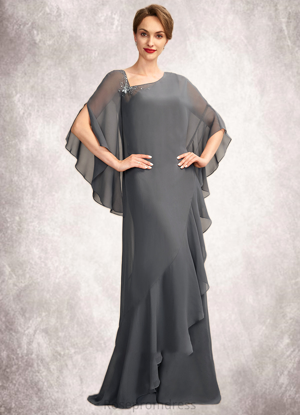 Danika Sheath/Column One-Shoulder Floor-Length Chiffon Mother of the Bride Dress SRS126P0014995