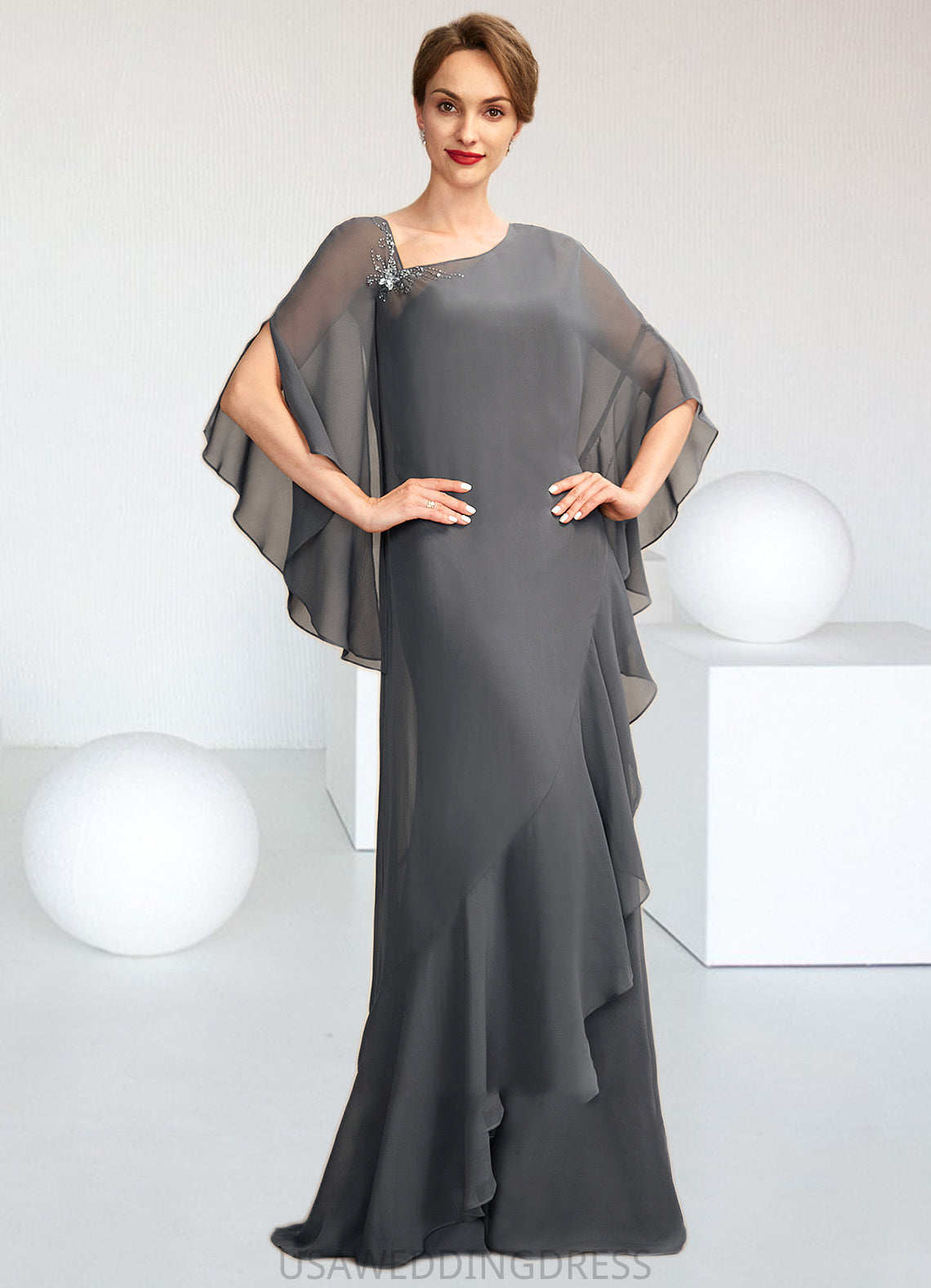 Claire Sheath/Column One-Shoulder Floor-Length Chiffon Mother of the Bride Dress DS126P0014995