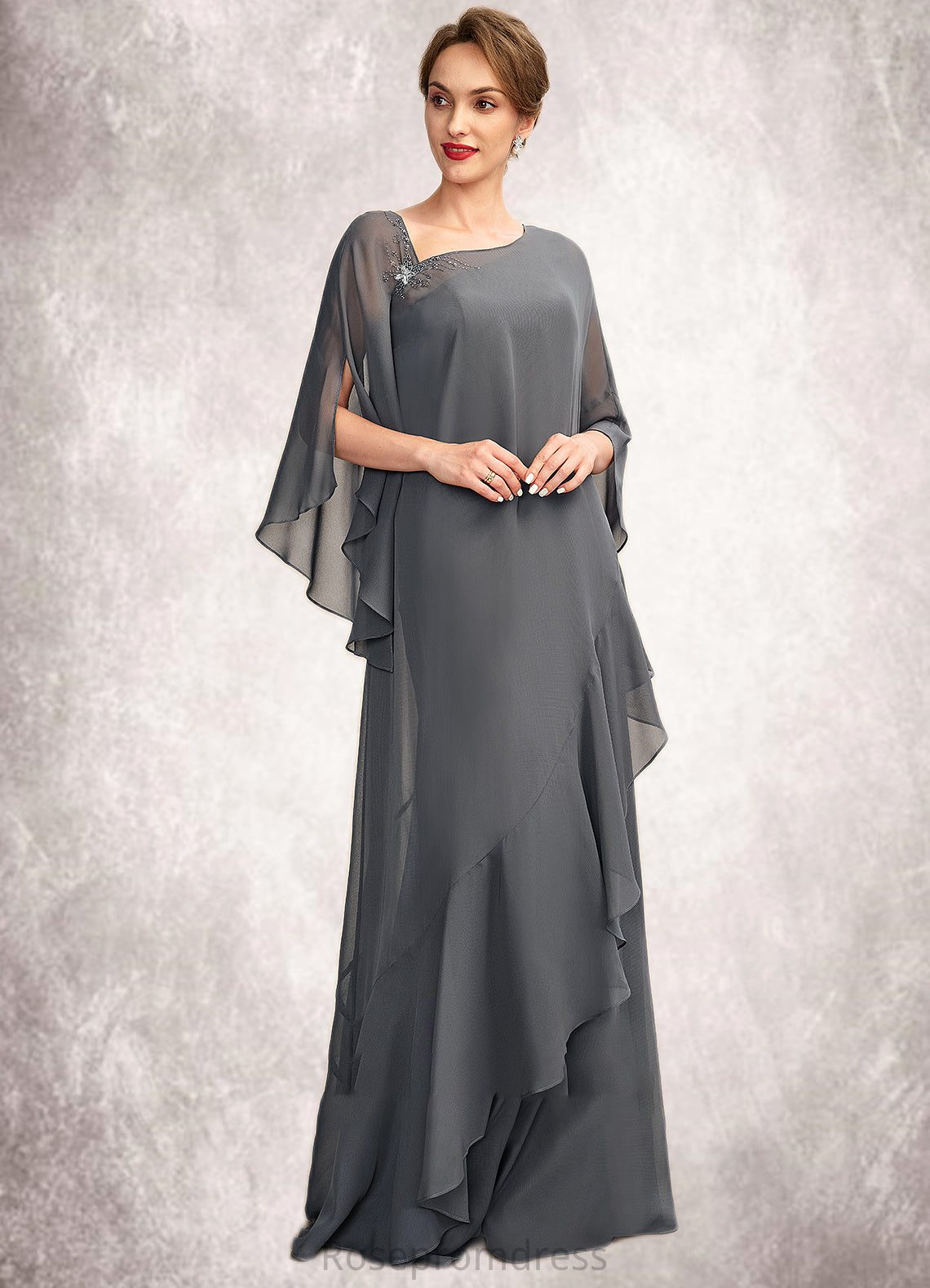 Danika Sheath/Column One-Shoulder Floor-Length Chiffon Mother of the Bride Dress SRS126P0014995