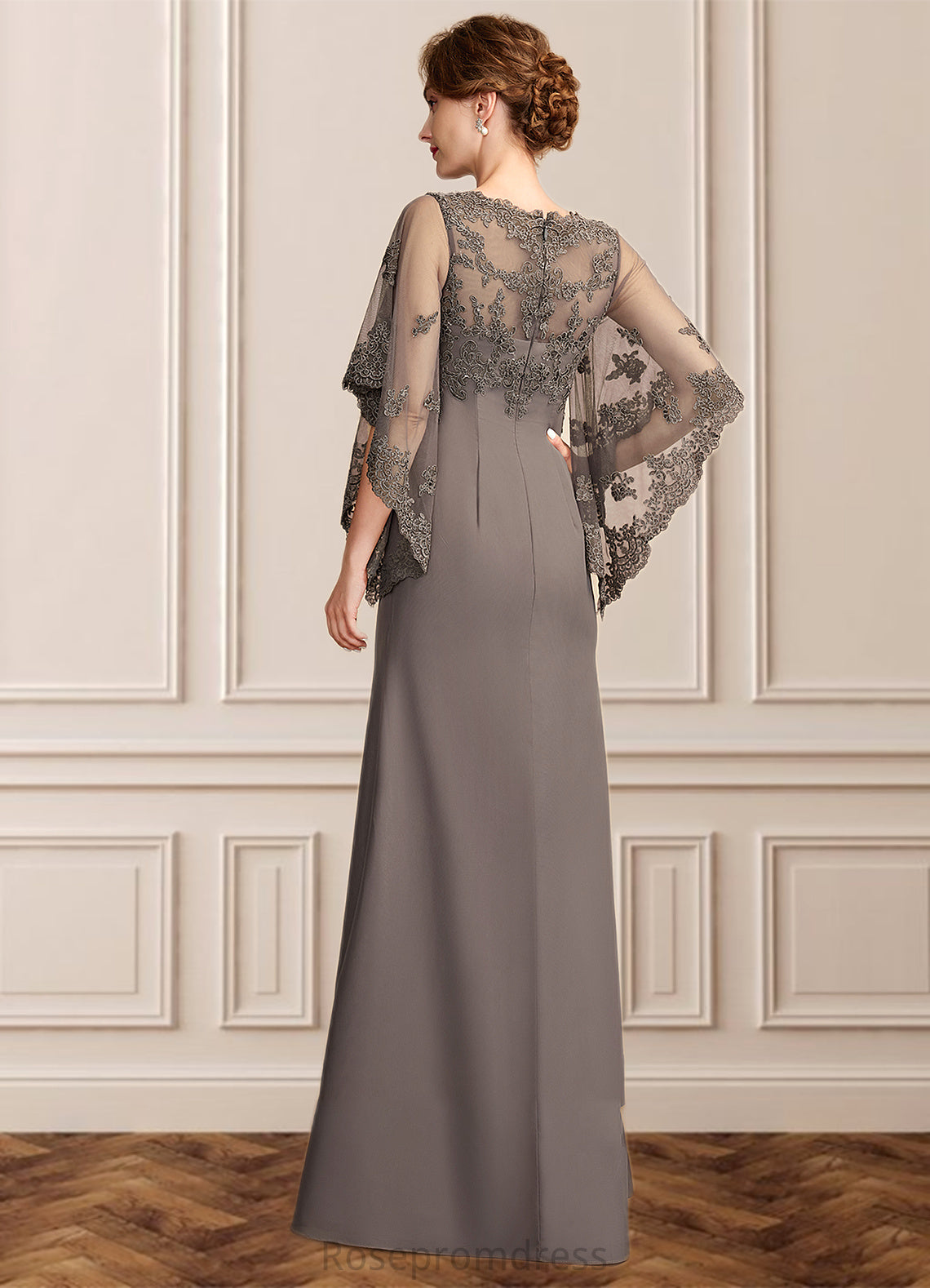 Miley Sheath/Column Scoop Neck Floor-Length Chiffon Lace Mother of the Bride Dress SRS126P0014996