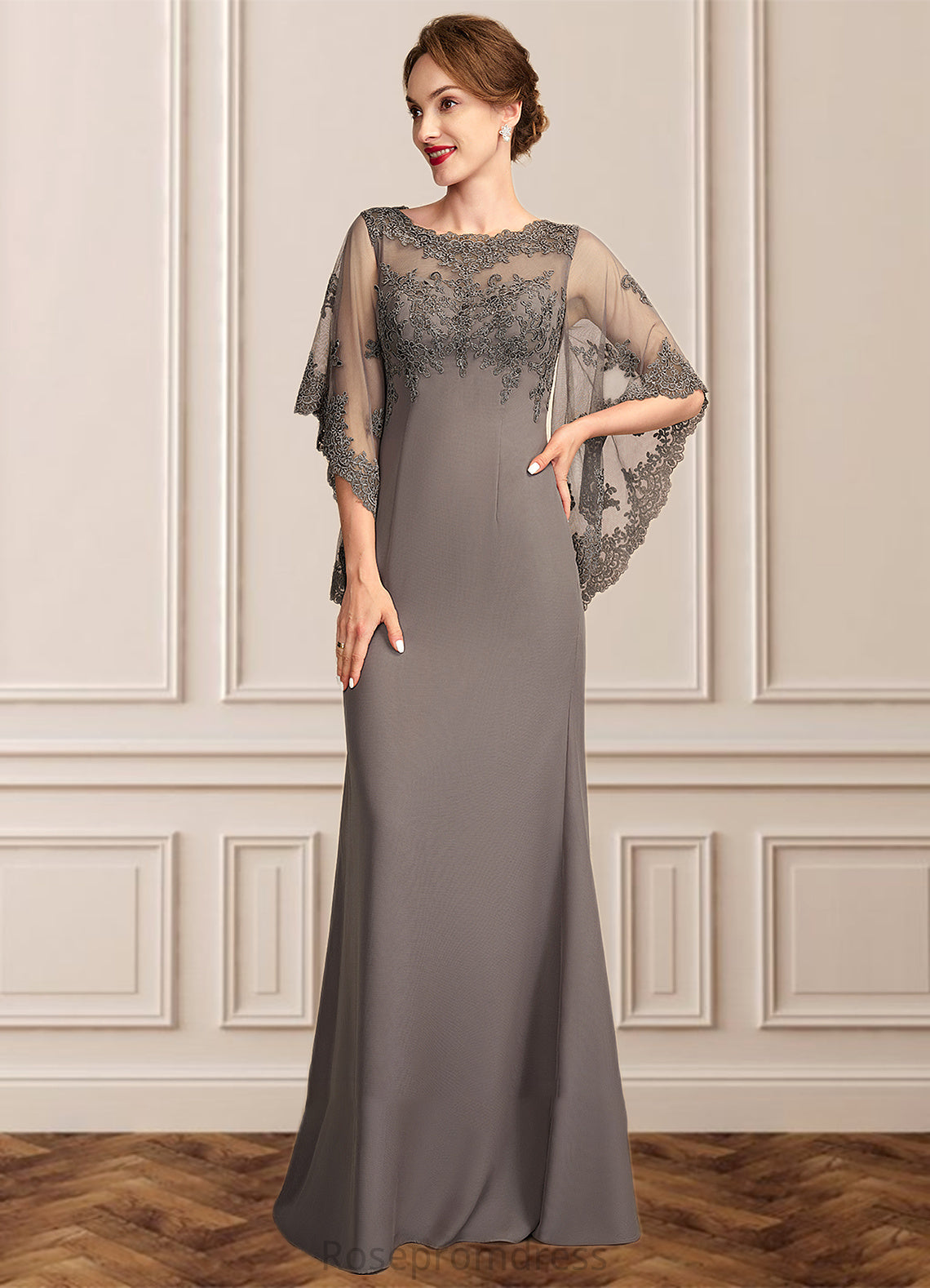 Miley Sheath/Column Scoop Neck Floor-Length Chiffon Lace Mother of the Bride Dress SRS126P0014996