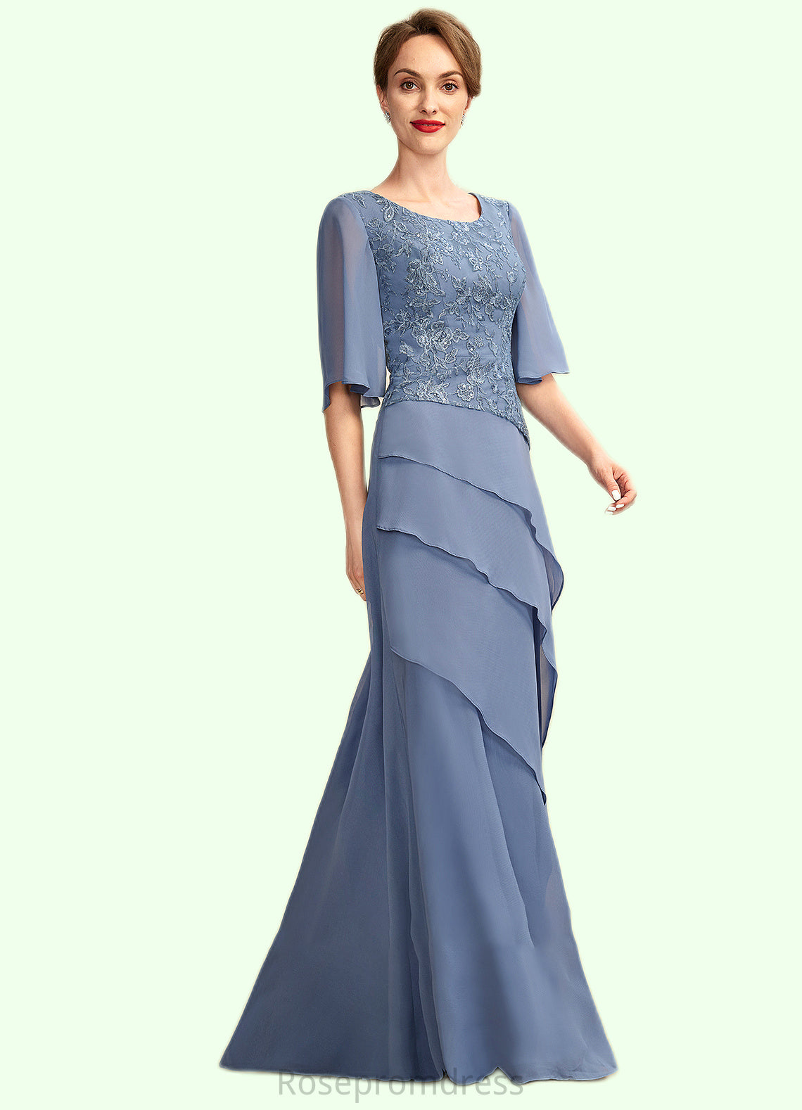 Jaidyn A-Line Scoop Neck Floor-Length Chiffon Lace Mother of the Bride Dress With Sequins Cascading Ruffles SRS126P0014997
