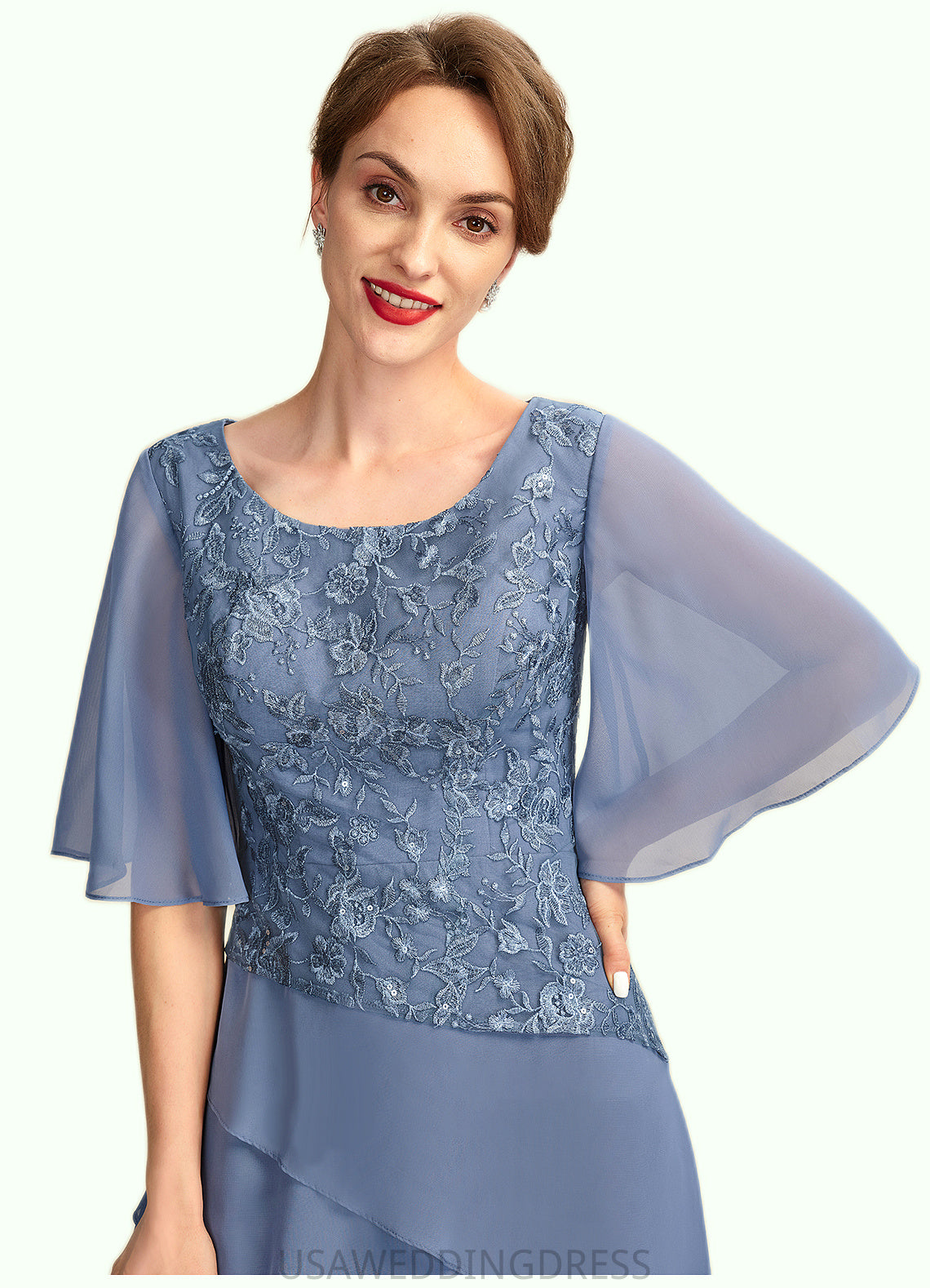 Zoe A-Line Scoop Neck Floor-Length Chiffon Lace Mother of the Bride Dress With Sequins Cascading Ruffles DS126P0014997