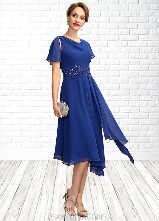 Yaretzi A-Line Scoop Neck Asymmetrical Chiffon Mother of the Bride Dress With Beading Appliques Lace Cascading Ruffles DS126P0014998