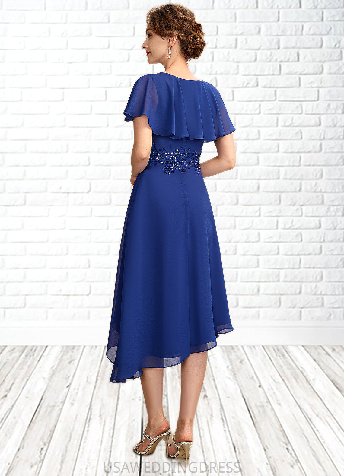 Yaretzi A-Line Scoop Neck Asymmetrical Chiffon Mother of the Bride Dress With Beading Appliques Lace Cascading Ruffles DS126P0014998