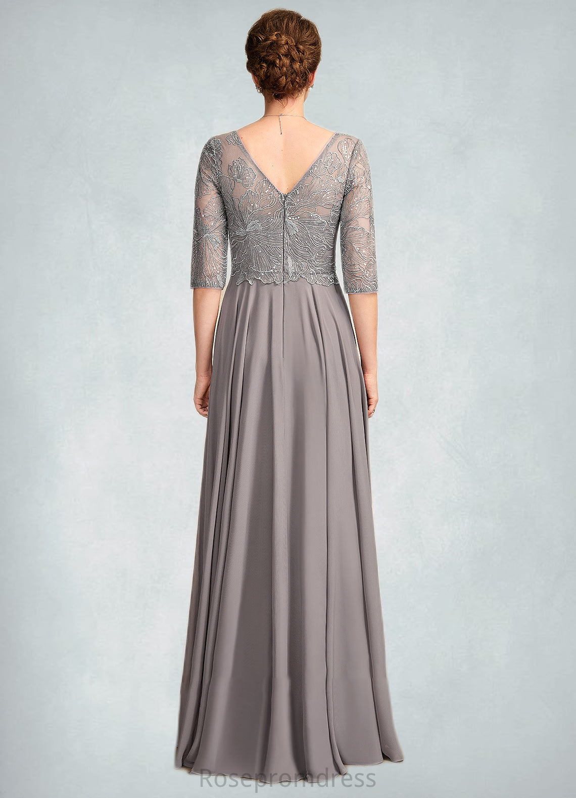 Genevieve A-Line V-neck Floor-Length Chiffon Lace Mother of the Bride Dress With Sequins SRS126P0014999