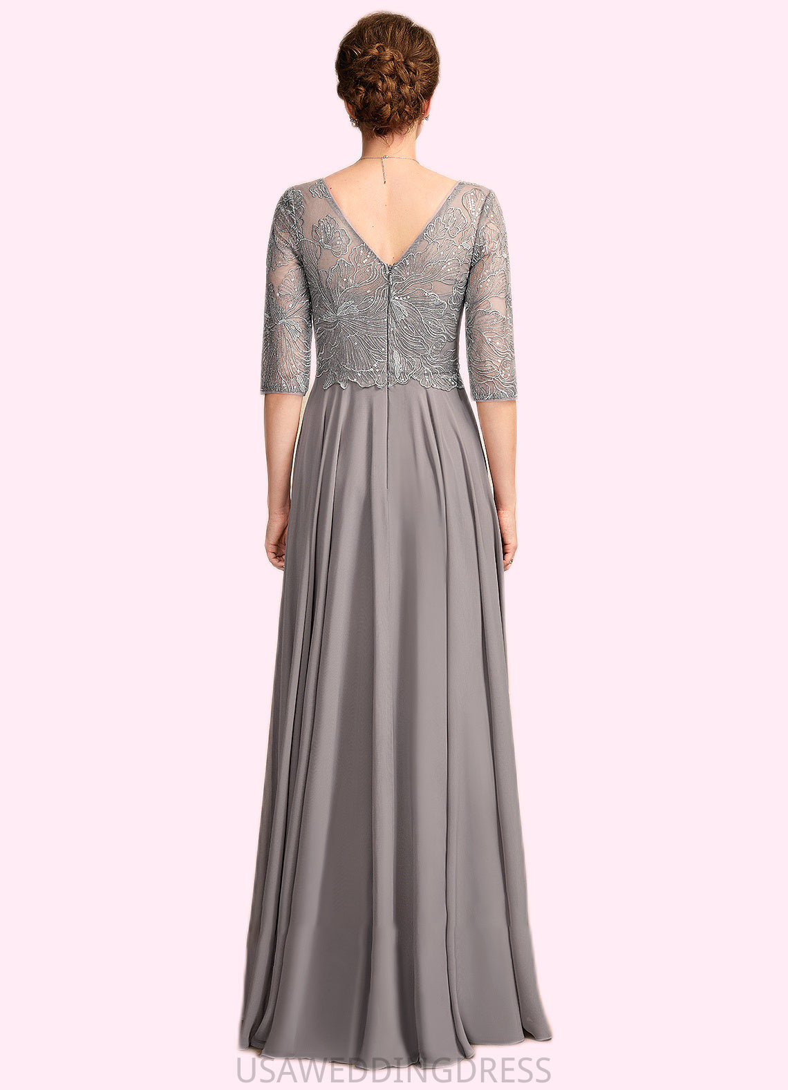 Crystal A-Line V-neck Floor-Length Chiffon Lace Mother of the Bride Dress With Sequins DS126P0014999