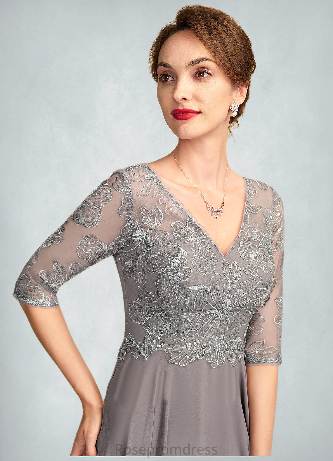 Genevieve A-Line V-neck Floor-Length Chiffon Lace Mother of the Bride Dress With Sequins SRS126P0014999