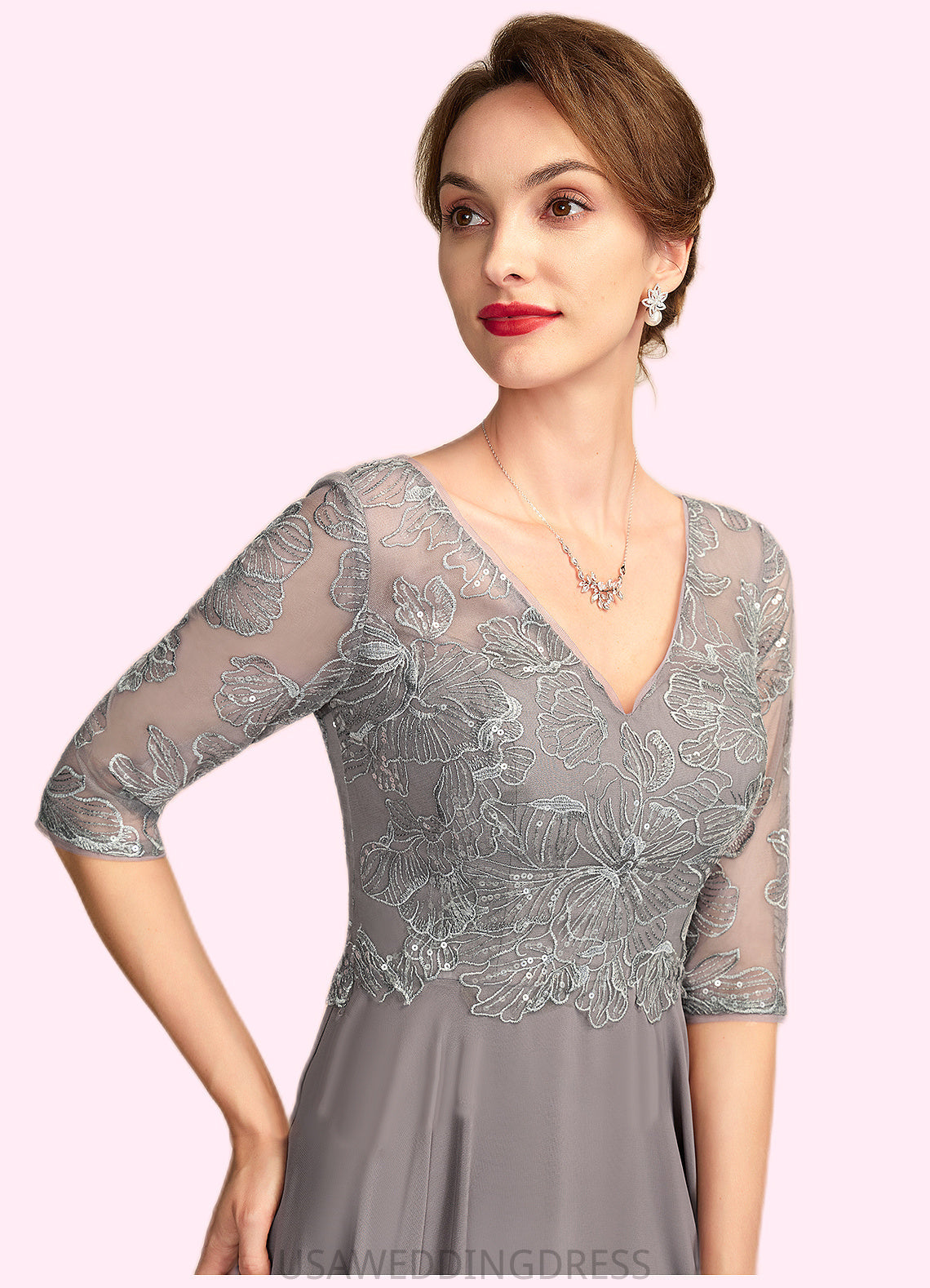 Crystal A-Line V-neck Floor-Length Chiffon Lace Mother of the Bride Dress With Sequins DS126P0014999