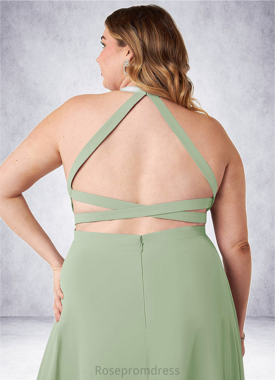 Janiah A-Line High Neck Chiffon Floor-Length Dress SRSP0019612