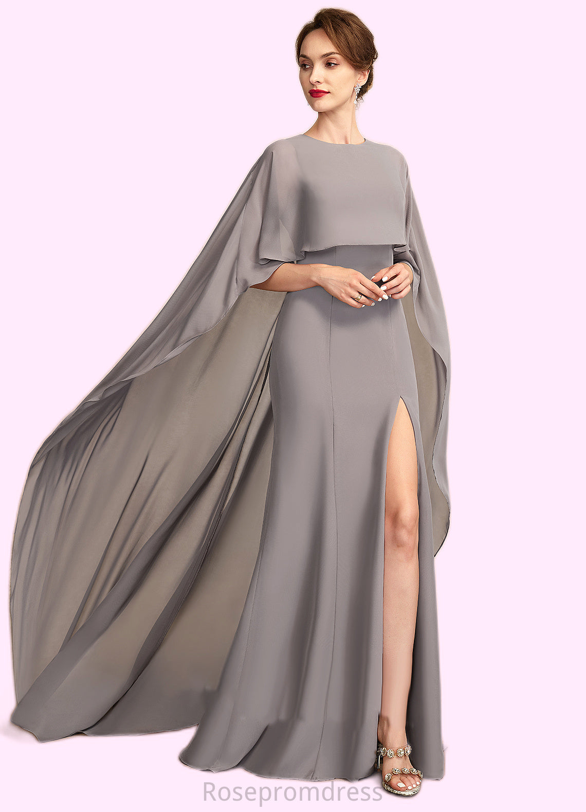Skylar Sheath/Column Scoop Neck Sweep Train Chiffon Mother of the Bride Dress With Split Front SRS126P0015000