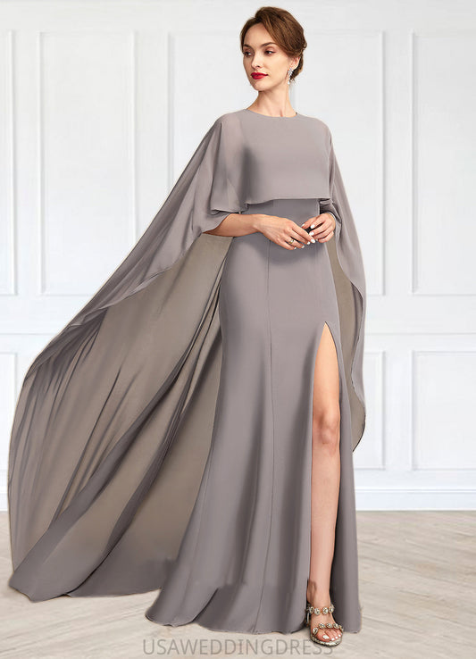 Amber Sheath/Column Scoop Neck Sweep Train Chiffon Mother of the Bride Dress With Split Front DS126P0015000