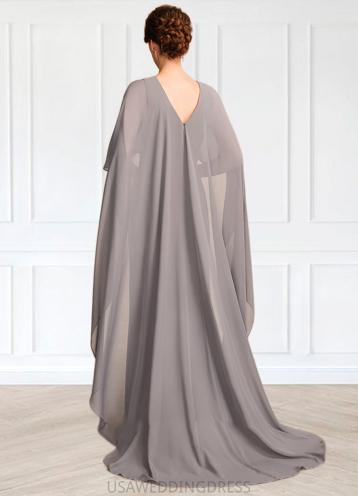 Amber Sheath/Column Scoop Neck Sweep Train Chiffon Mother of the Bride Dress With Split Front DS126P0015000