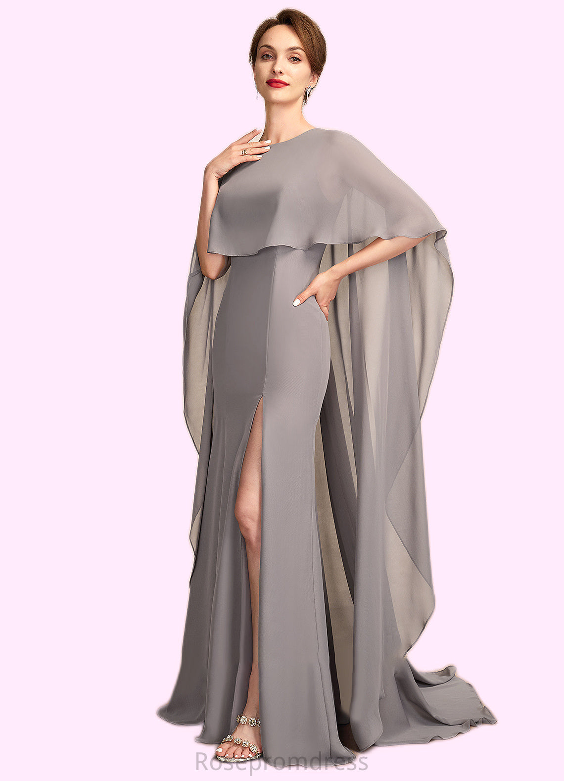 Skylar Sheath/Column Scoop Neck Sweep Train Chiffon Mother of the Bride Dress With Split Front SRS126P0015000