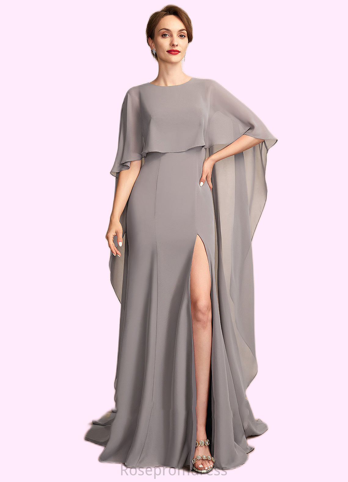 Skylar Sheath/Column Scoop Neck Sweep Train Chiffon Mother of the Bride Dress With Split Front SRS126P0015000