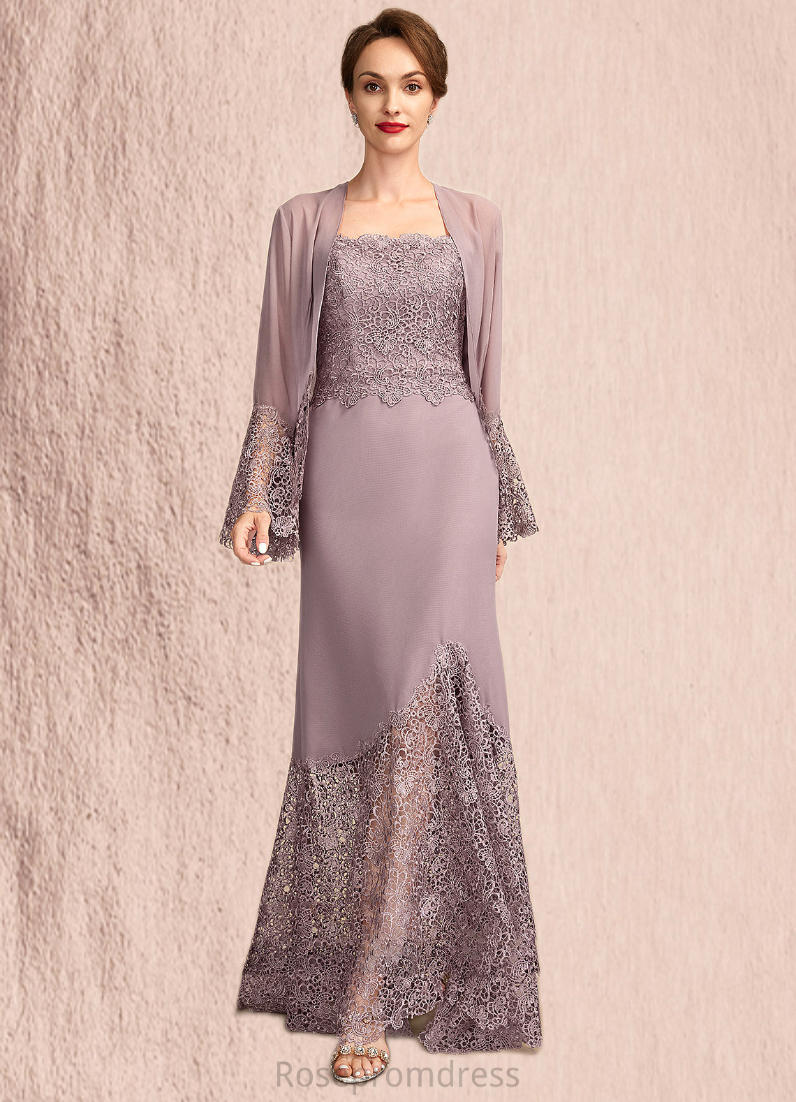 Hailey Trumpet/Mermaid Square Neckline Asymmetrical Chiffon Lace Mother of the Bride Dress SRS126P0015001