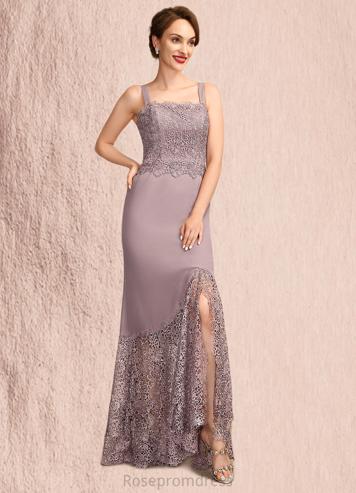 Hailey Trumpet/Mermaid Square Neckline Asymmetrical Chiffon Lace Mother of the Bride Dress SRS126P0015001