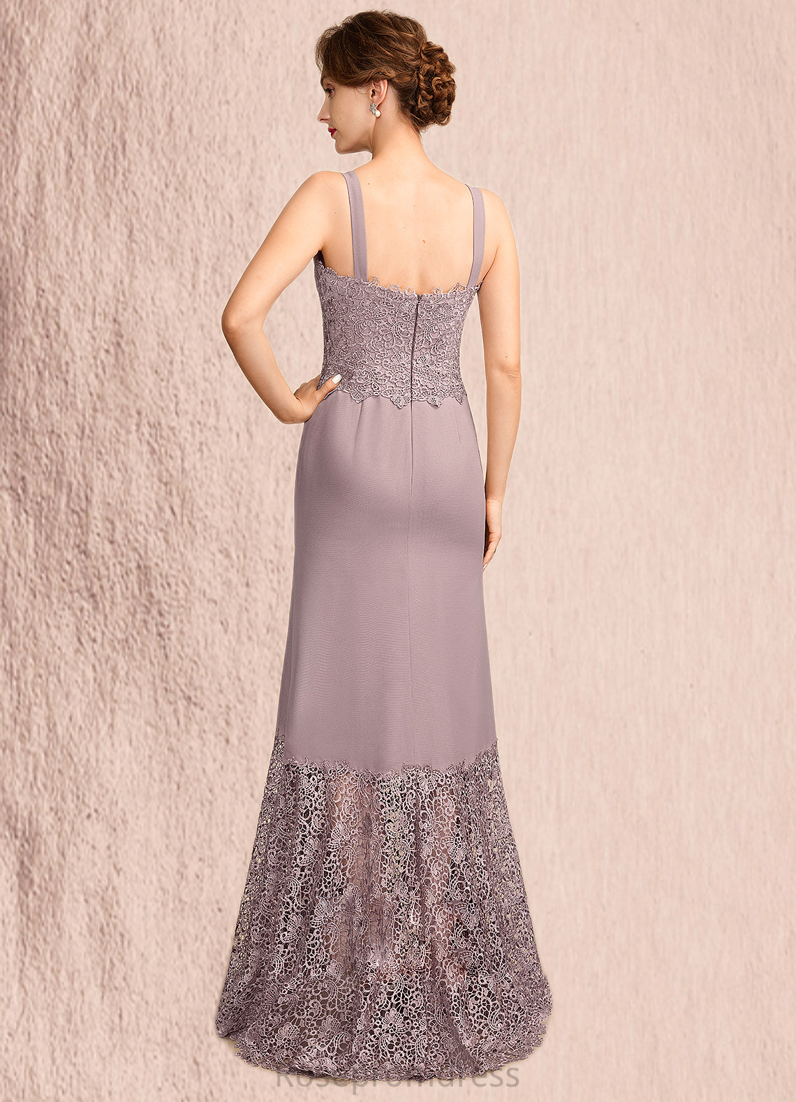 Hailey Trumpet/Mermaid Square Neckline Asymmetrical Chiffon Lace Mother of the Bride Dress SRS126P0015001