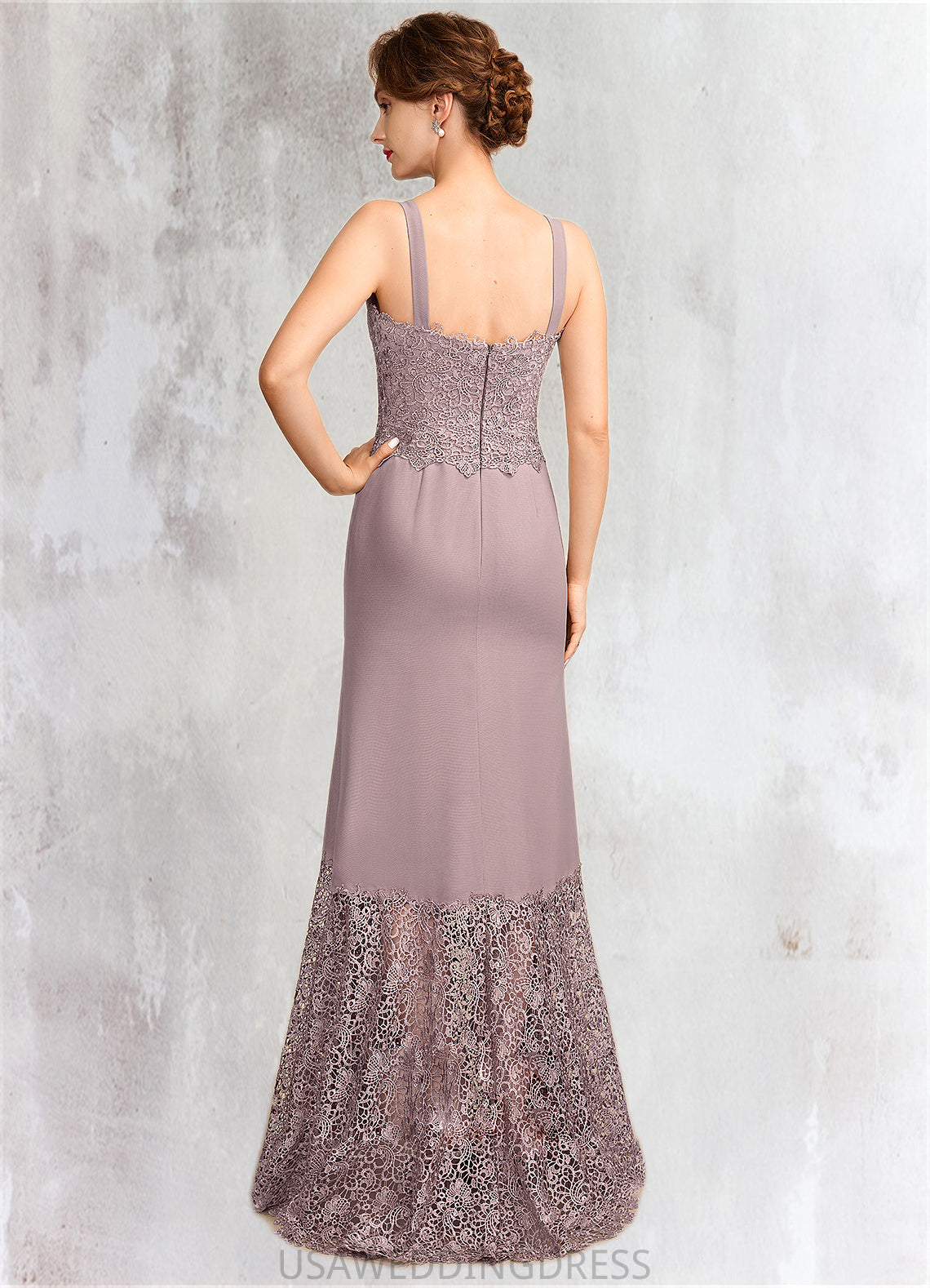 Kayleigh Trumpet/Mermaid Square Neckline Asymmetrical Chiffon Lace Mother of the Bride Dress DS126P0015001