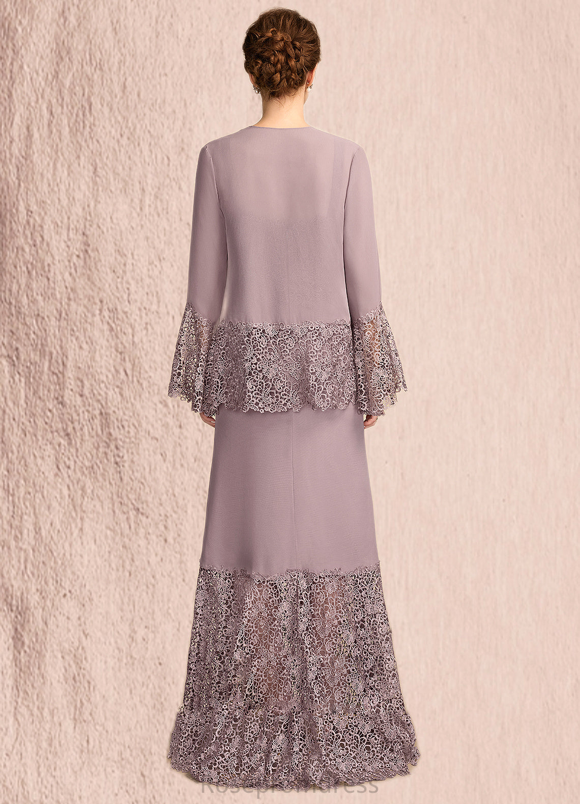 Hailey Trumpet/Mermaid Square Neckline Asymmetrical Chiffon Lace Mother of the Bride Dress SRS126P0015001