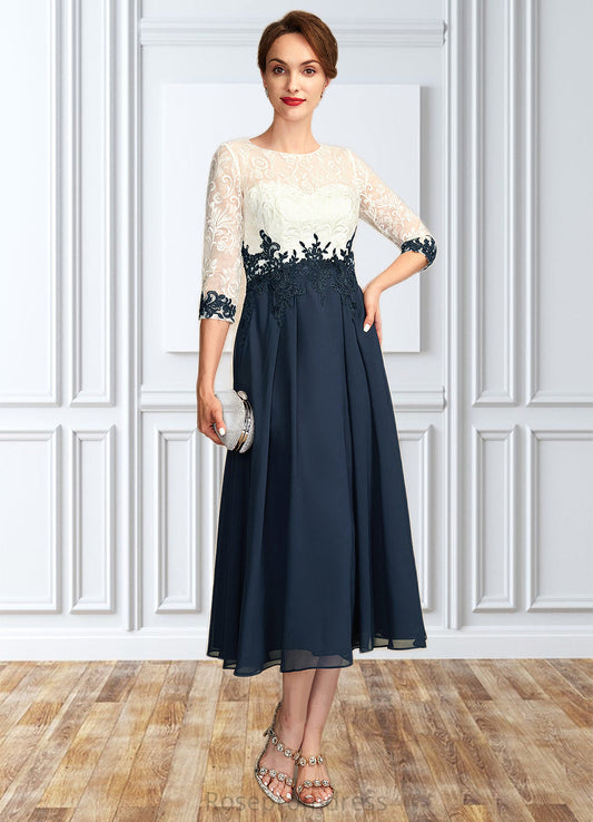 Grace A-Line Scoop Neck Tea-Length Chiffon Lace Mother of the Bride Dress SRS126P0015002