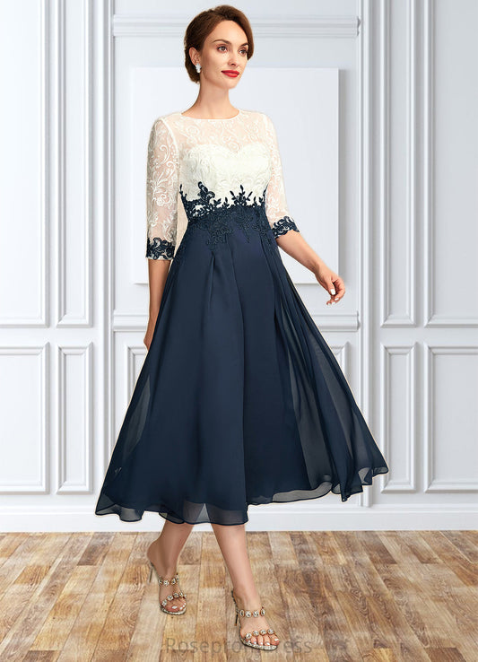 Grace A-Line Scoop Neck Tea-Length Chiffon Lace Mother of the Bride Dress SRS126P0015002