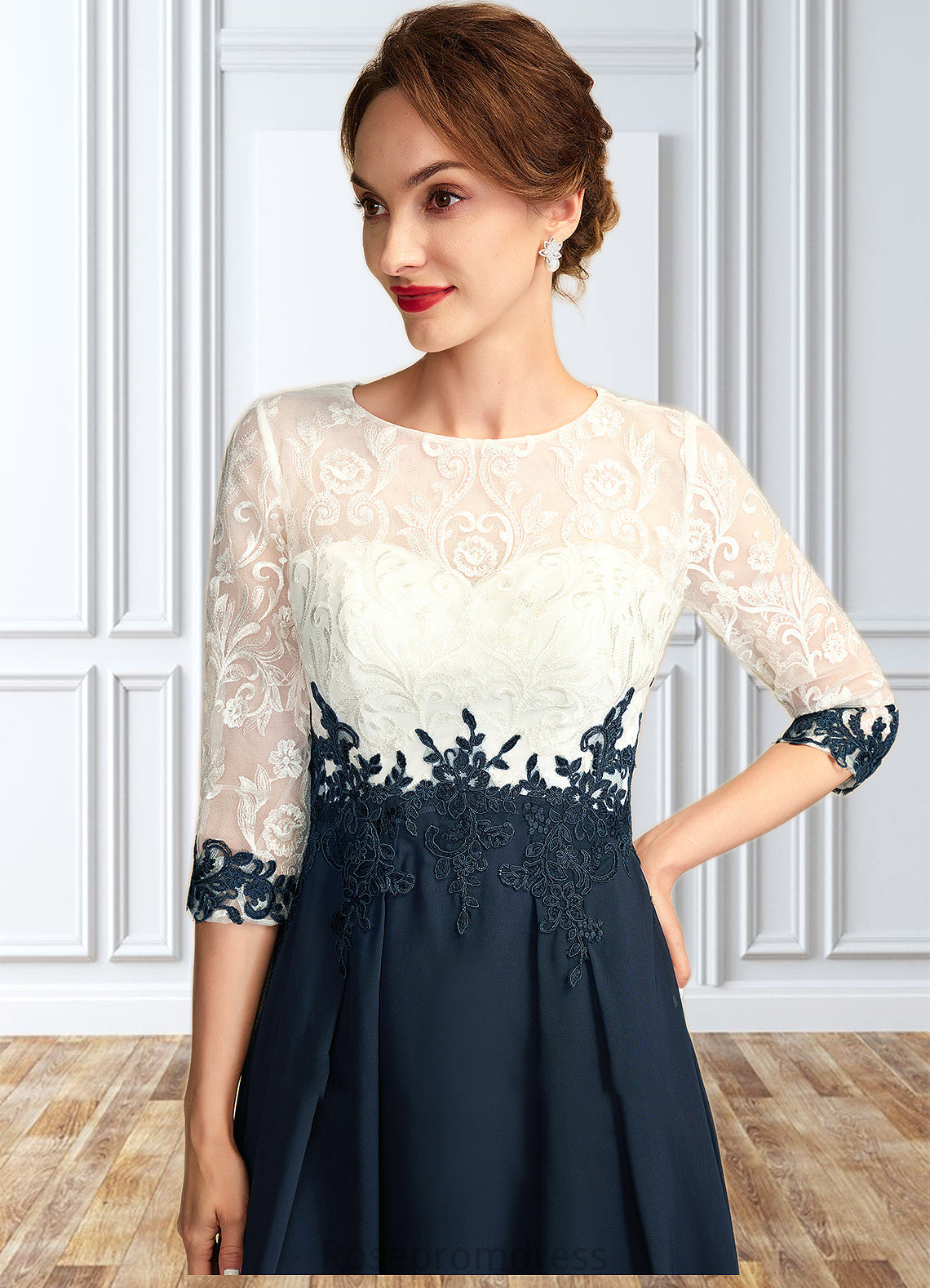 Grace A-Line Scoop Neck Tea-Length Chiffon Lace Mother of the Bride Dress SRS126P0015002