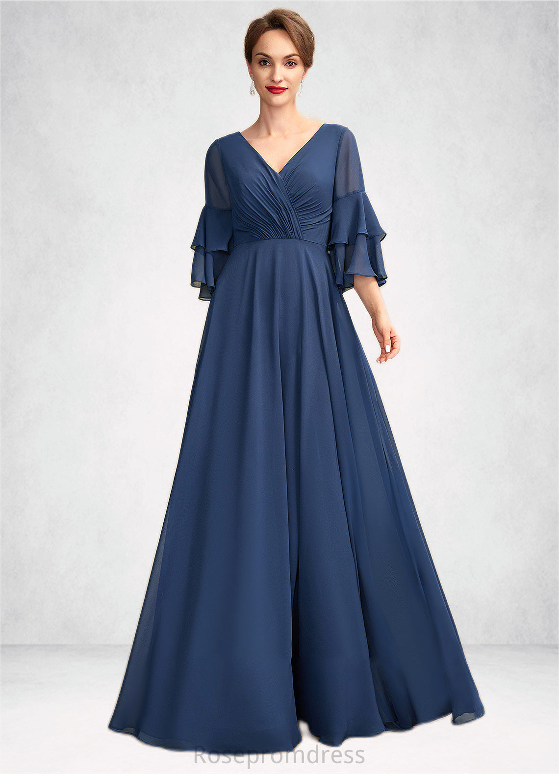 Viola A-Line V-neck Floor-Length Chiffon Mother of the Bride Dress With Cascading Ruffles SRS126P0015003