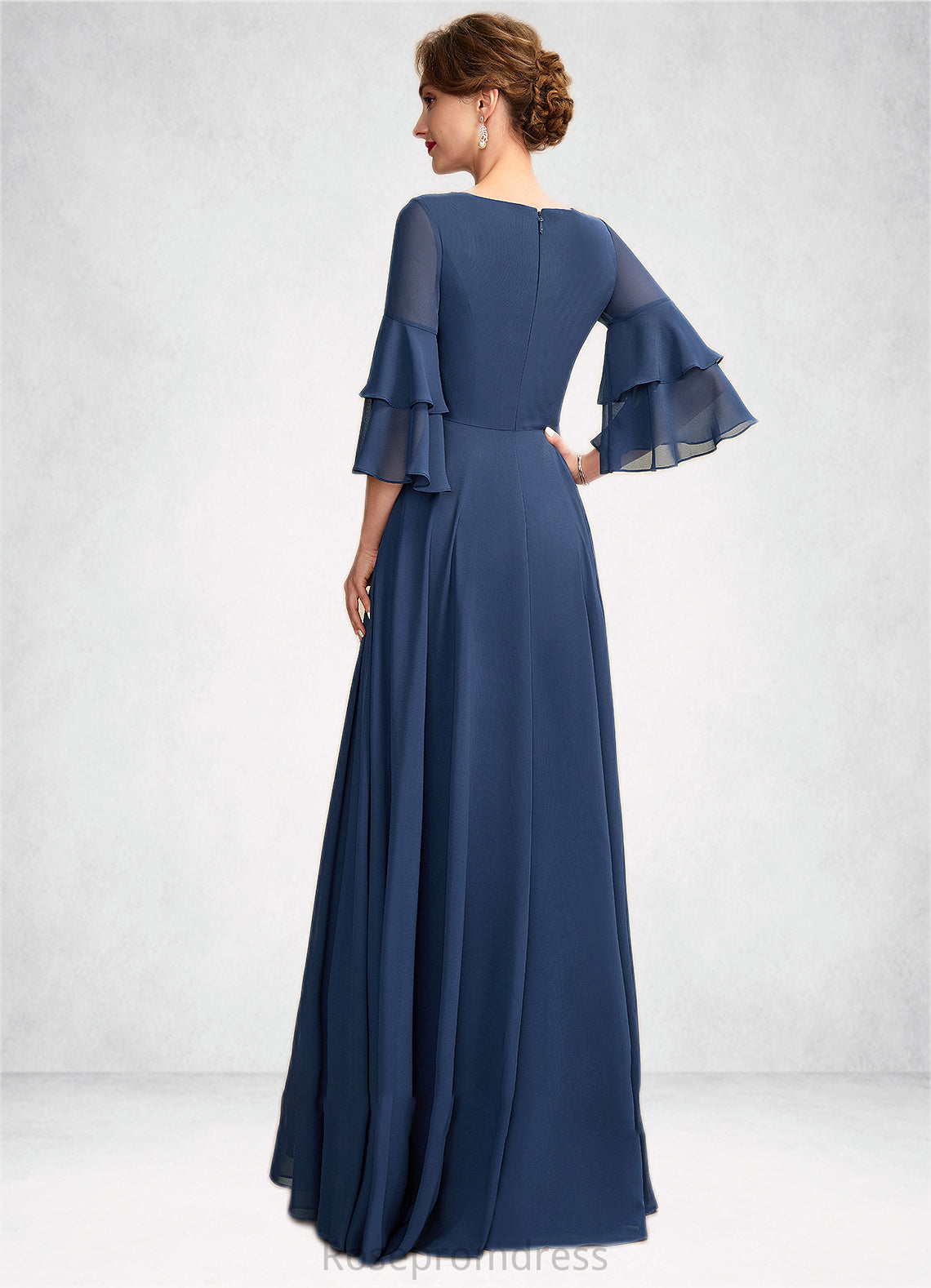 Viola A-Line V-neck Floor-Length Chiffon Mother of the Bride Dress With Cascading Ruffles SRS126P0015003