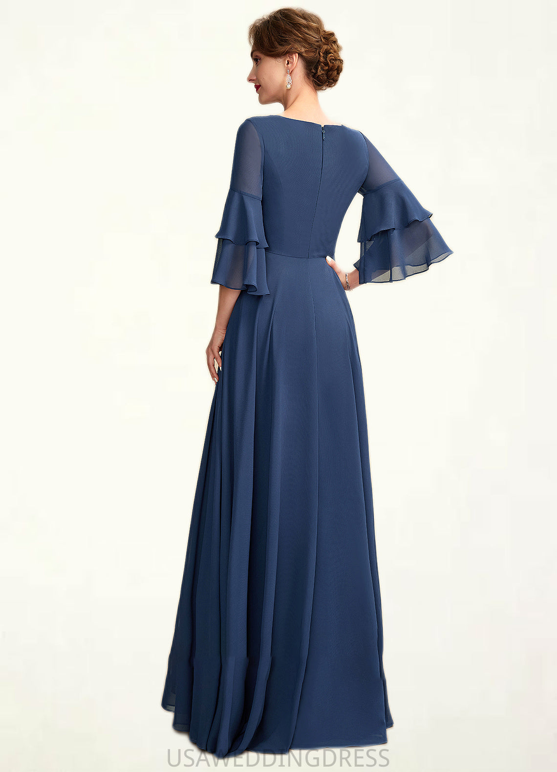 Jaliyah A-Line V-neck Floor-Length Chiffon Mother of the Bride Dress With Cascading Ruffles DS126P0015003