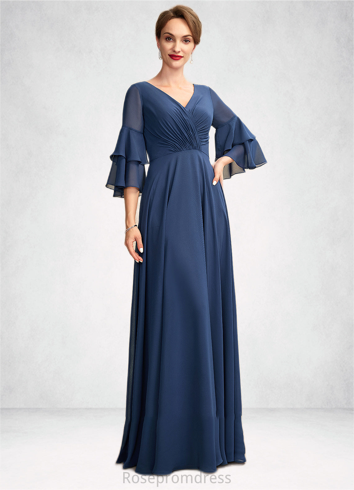 Viola A-Line V-neck Floor-Length Chiffon Mother of the Bride Dress With Cascading Ruffles SRS126P0015003