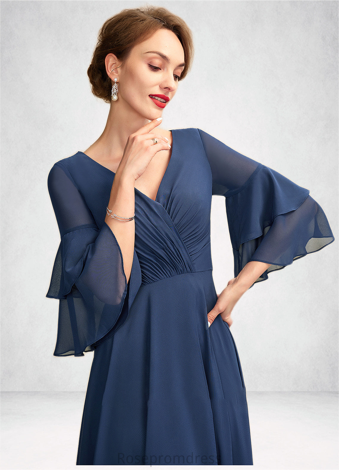 Viola A-Line V-neck Floor-Length Chiffon Mother of the Bride Dress With Cascading Ruffles SRS126P0015003