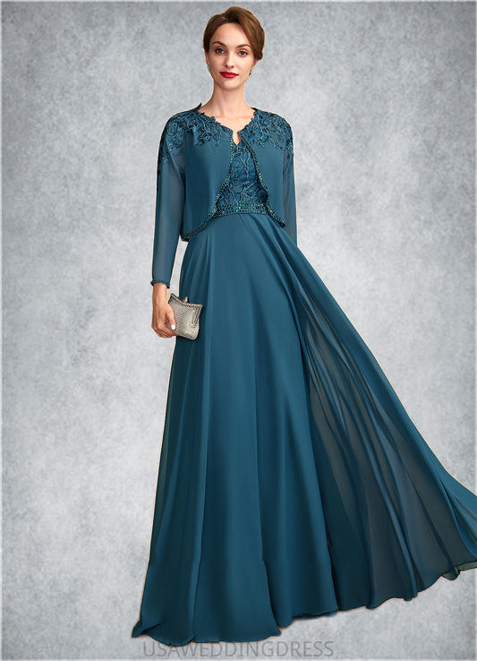 Kaliyah A-Line V-neck Floor-Length Chiffon Lace Mother of the Bride Dress With Beading Sequins DS126P0015004