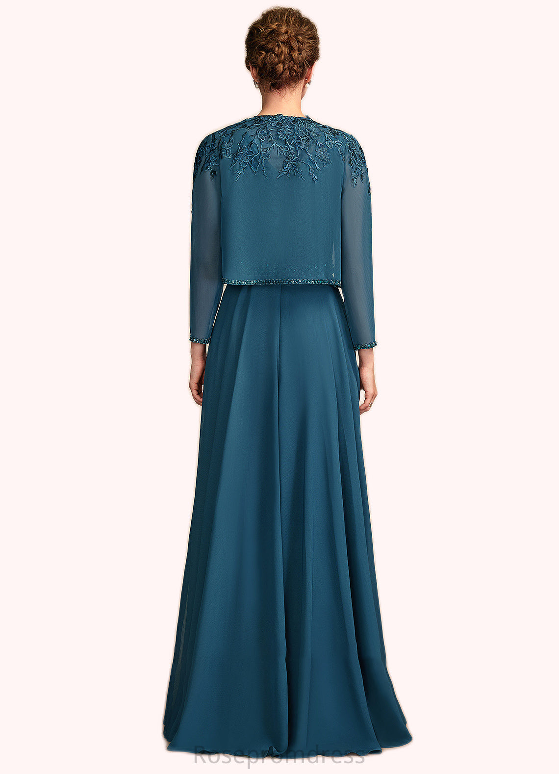 Clara A-Line V-neck Floor-Length Chiffon Lace Mother of the Bride Dress With Beading Sequins SRS126P0015004