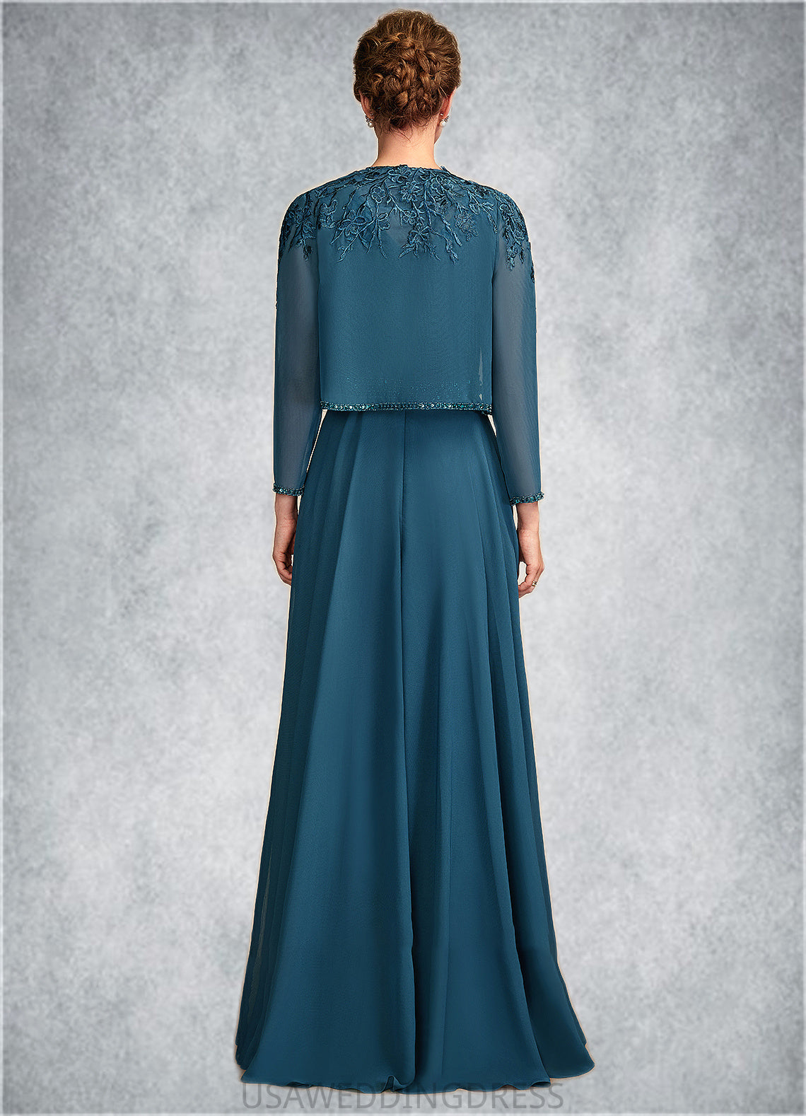 Kaliyah A-Line V-neck Floor-Length Chiffon Lace Mother of the Bride Dress With Beading Sequins DS126P0015004