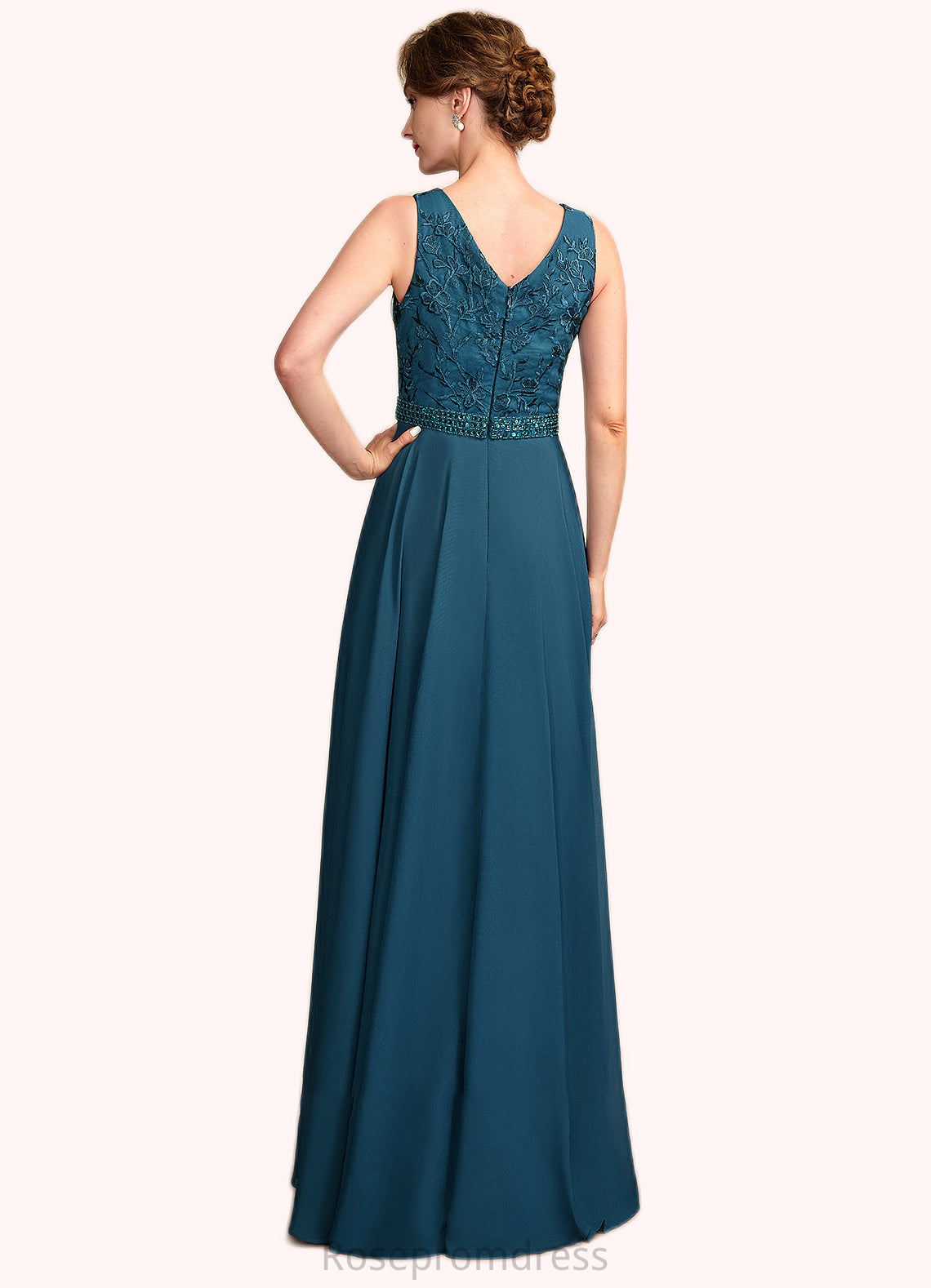 Clara A-Line V-neck Floor-Length Chiffon Lace Mother of the Bride Dress With Beading Sequins SRS126P0015004