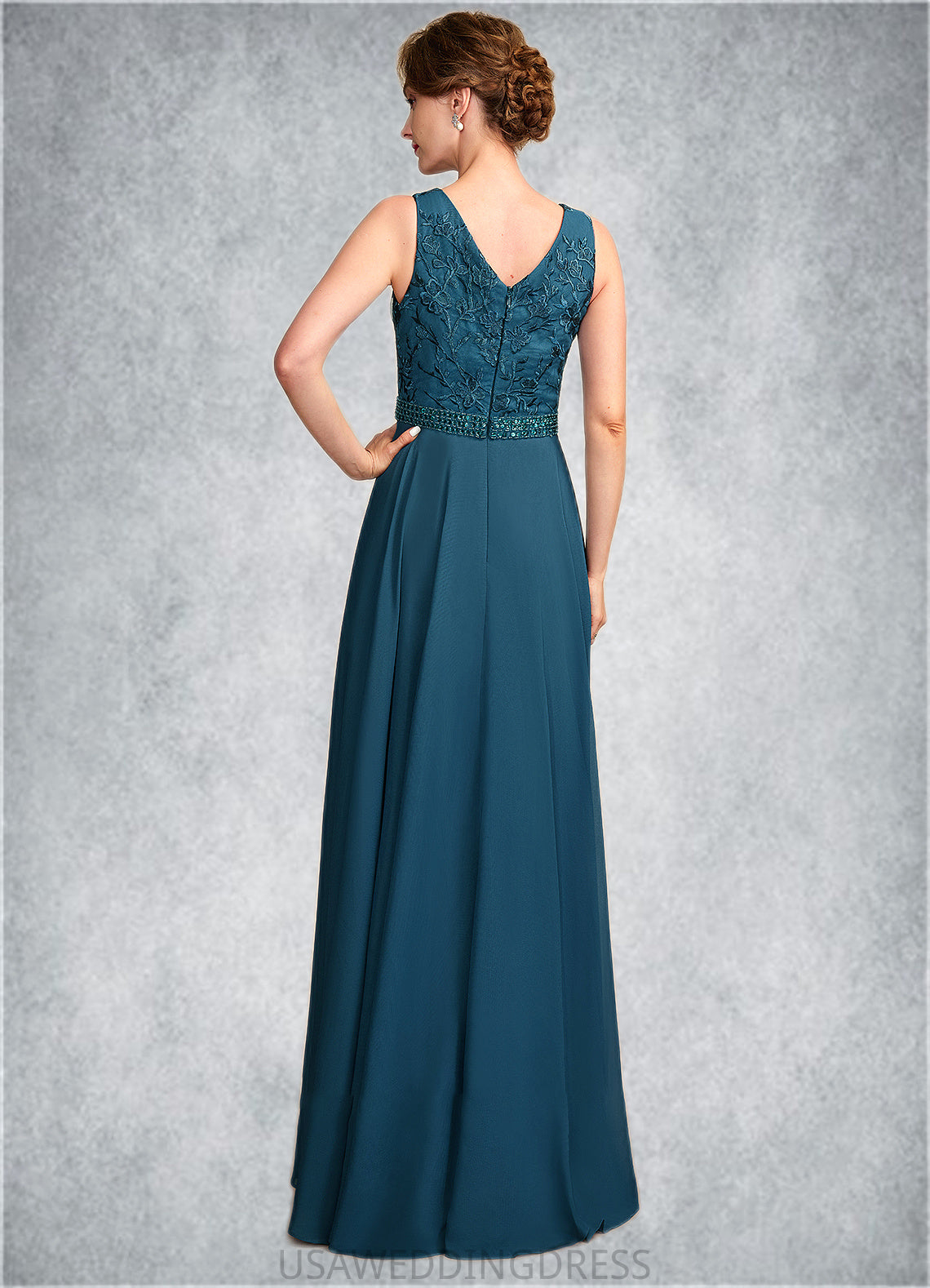 Kaliyah A-Line V-neck Floor-Length Chiffon Lace Mother of the Bride Dress With Beading Sequins DS126P0015004