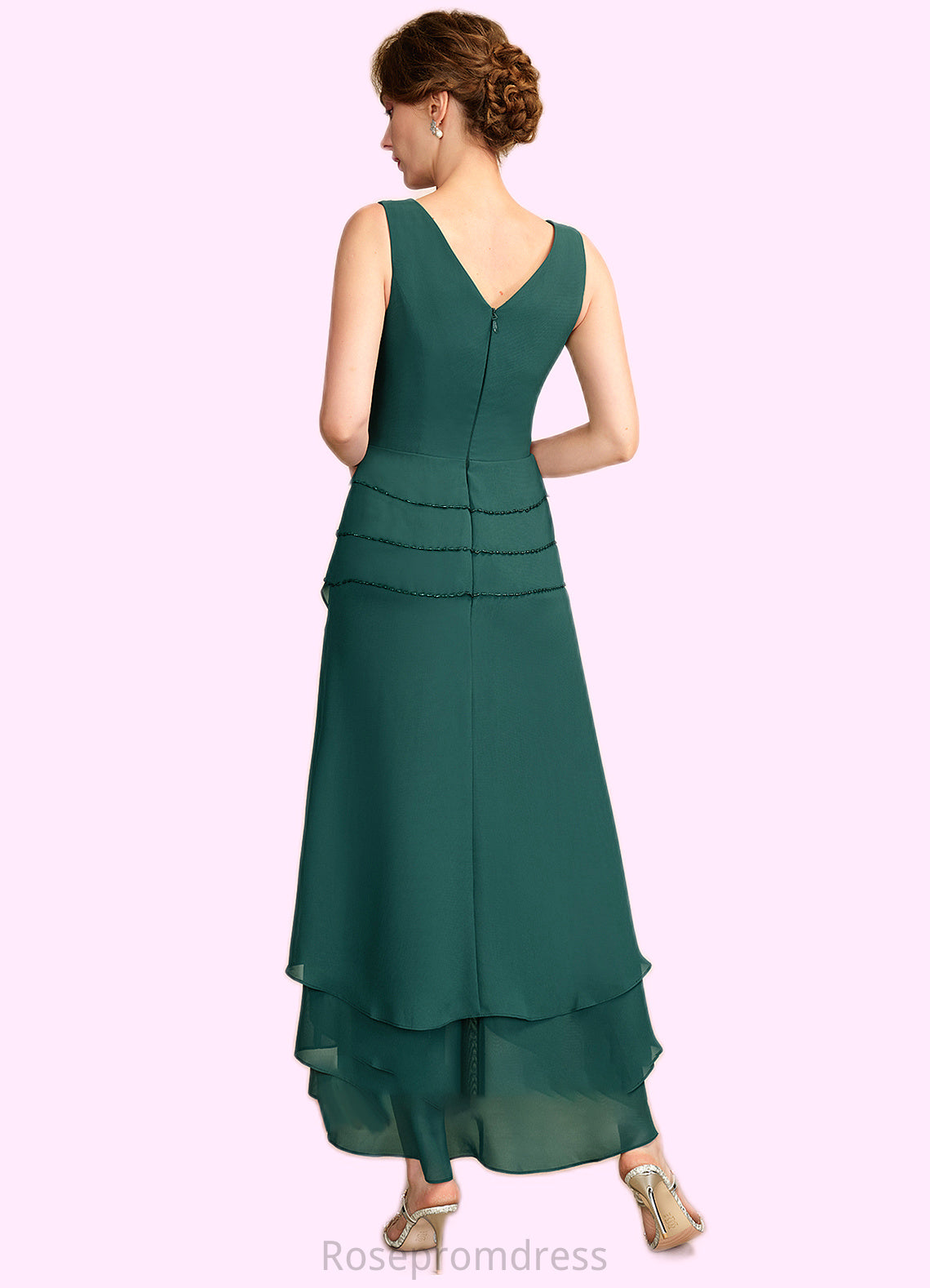 Madelyn A-Line V-neck Asymmetrical Chiffon Mother of the Bride Dress With Beading Sequins Cascading Ruffles SRS126P0015005