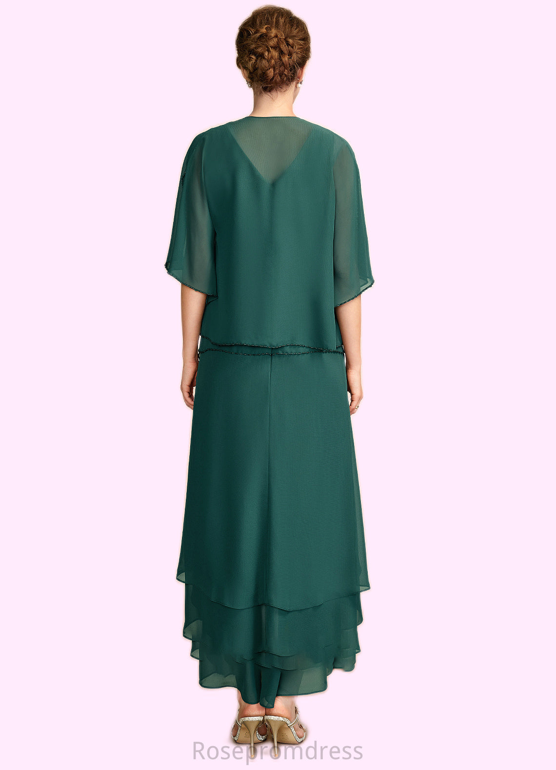 Madelyn A-Line V-neck Asymmetrical Chiffon Mother of the Bride Dress With Beading Sequins Cascading Ruffles SRS126P0015005