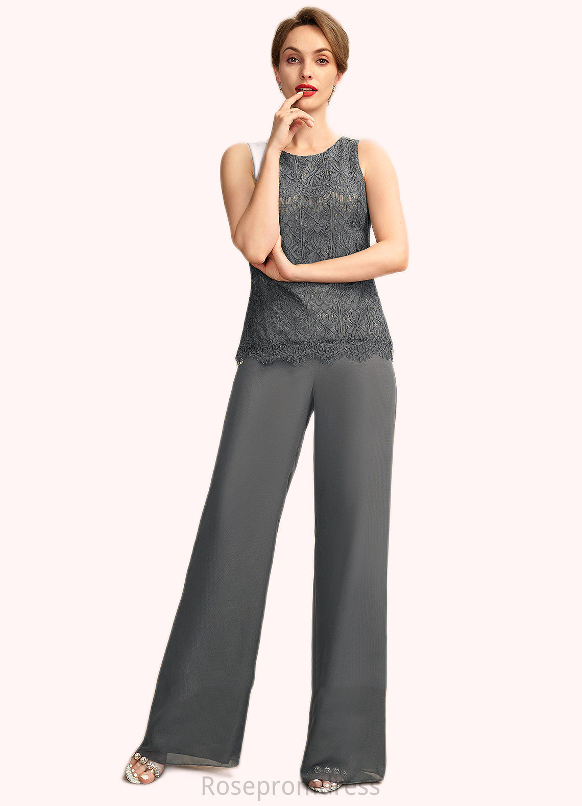 Michaelia Jumpsuit/Pantsuit Scoop Neck Floor-Length Chiffon Lace Mother of the Bride Dress SRS126P0015006