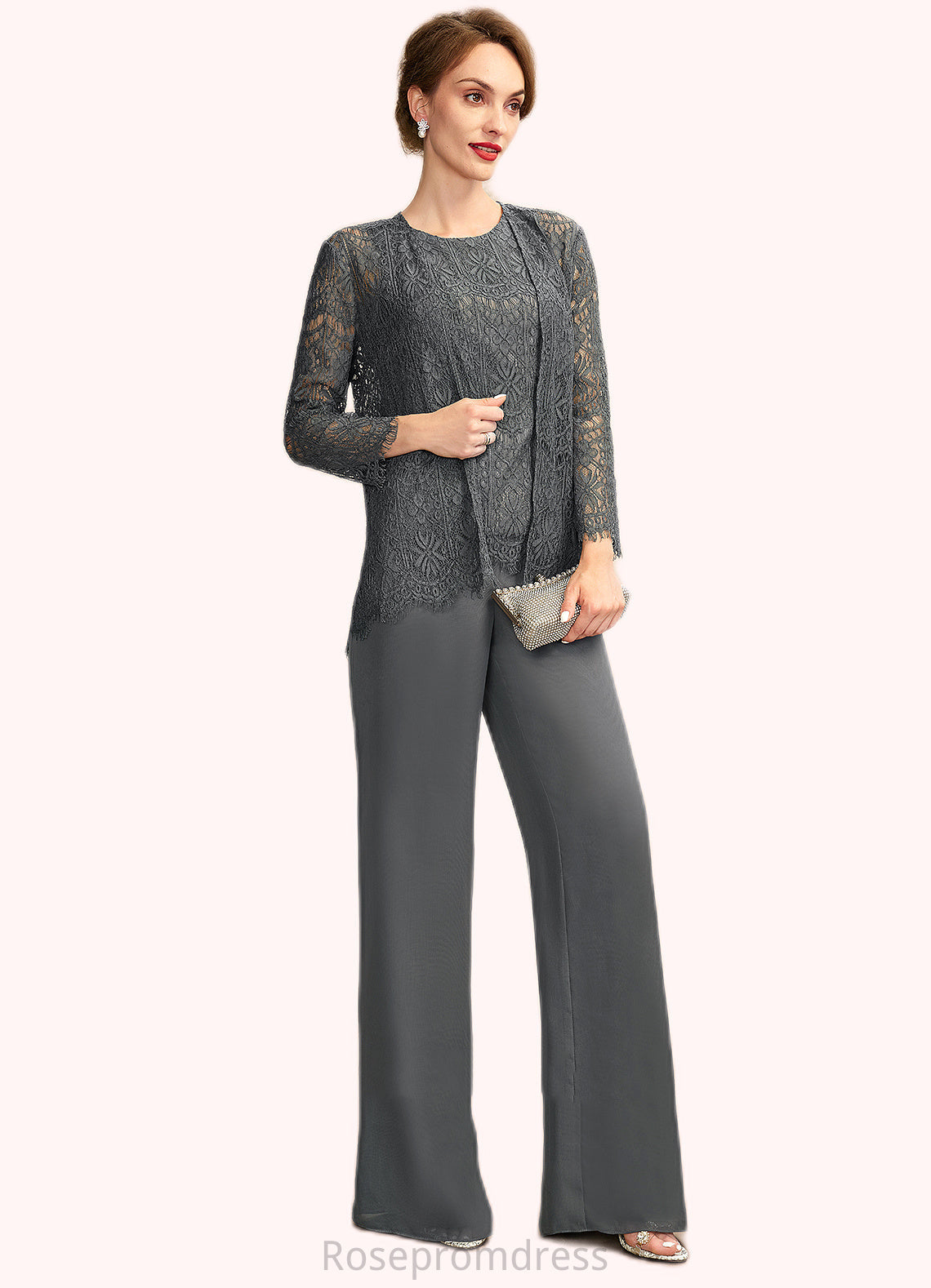 Michaelia Jumpsuit/Pantsuit Scoop Neck Floor-Length Chiffon Lace Mother of the Bride Dress SRS126P0015006
