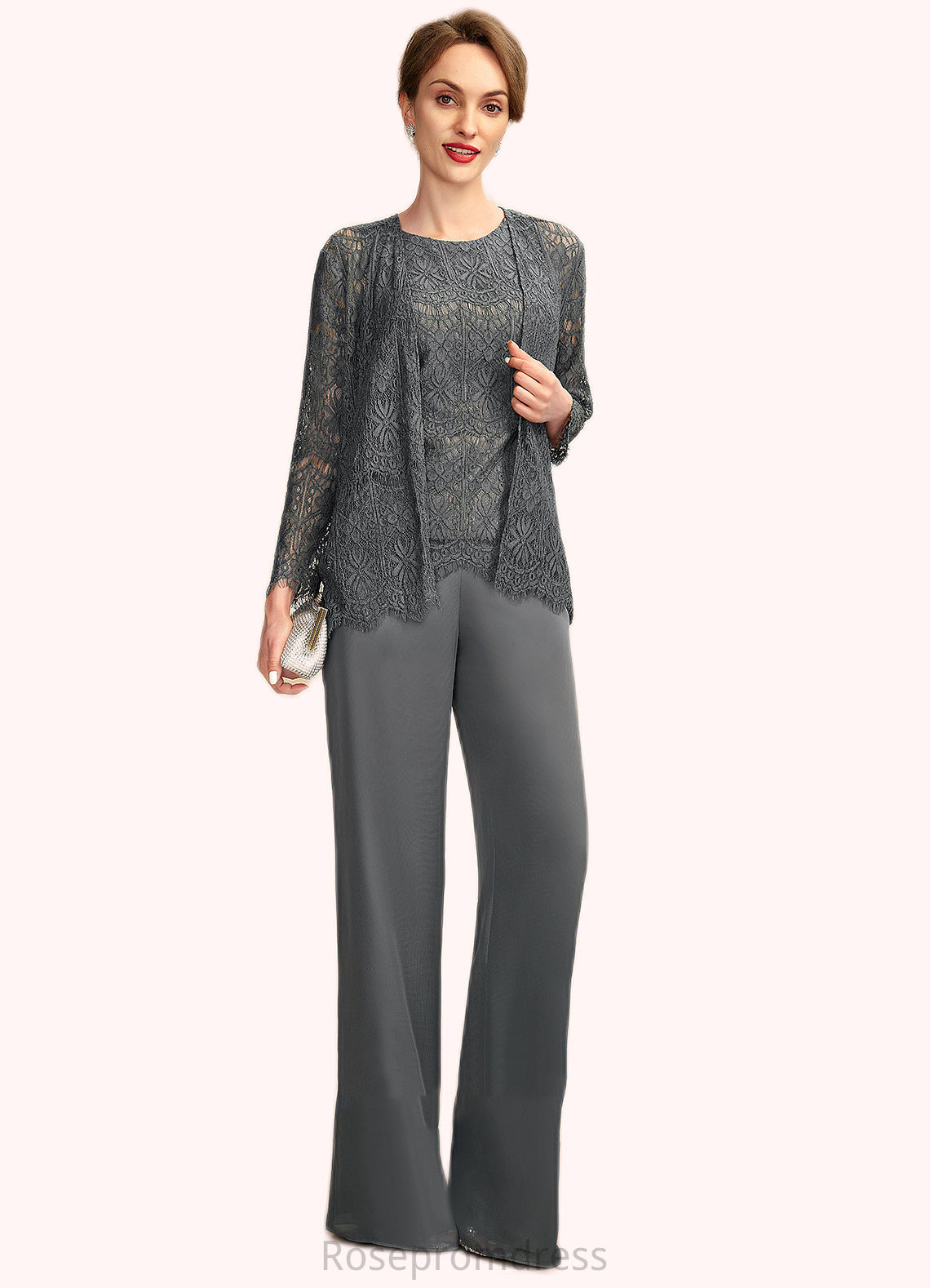 Michaelia Jumpsuit/Pantsuit Scoop Neck Floor-Length Chiffon Lace Mother of the Bride Dress SRS126P0015006