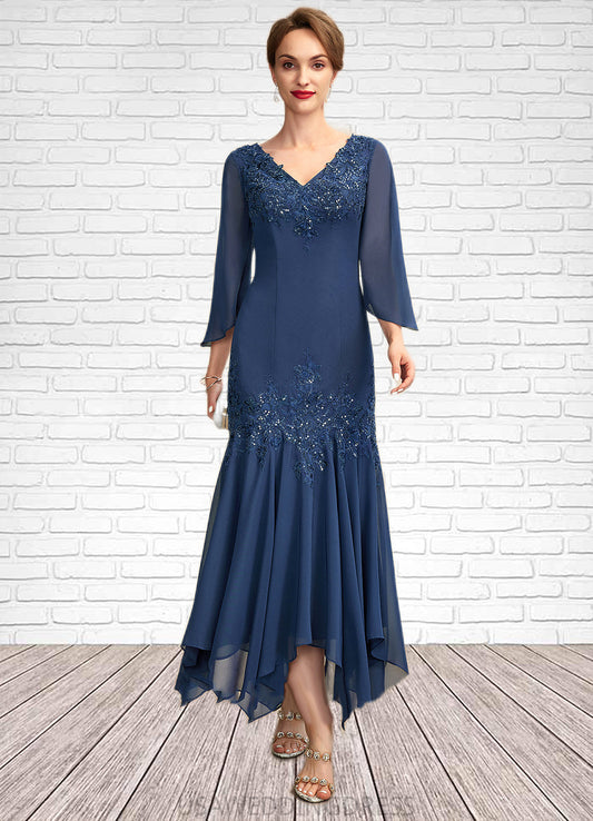 Clara Trumpet/Mermaid V-neck Ankle-Length Chiffon Mother of the Bride Dress With Appliques Lace Sequins DS126P0015009