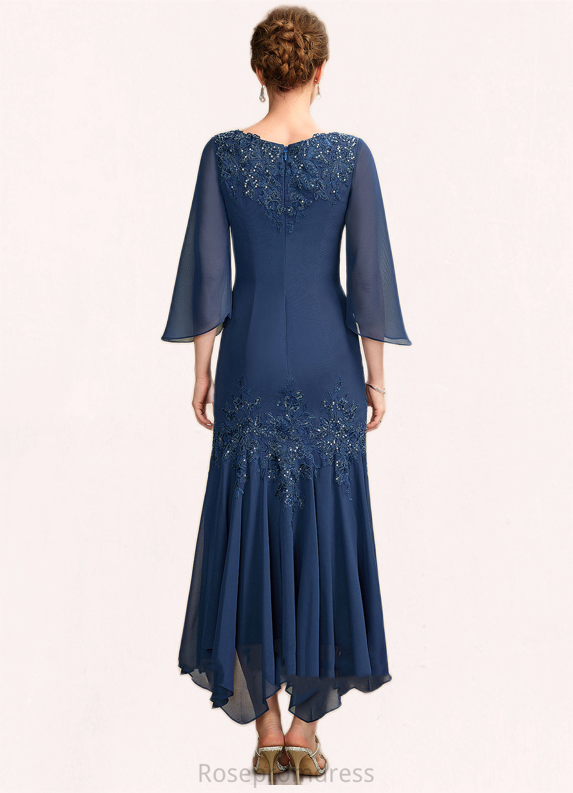 Kaylee Trumpet/Mermaid V-neck Ankle-Length Chiffon Mother of the Bride Dress With Appliques Lace Sequins SRS126P0015009
