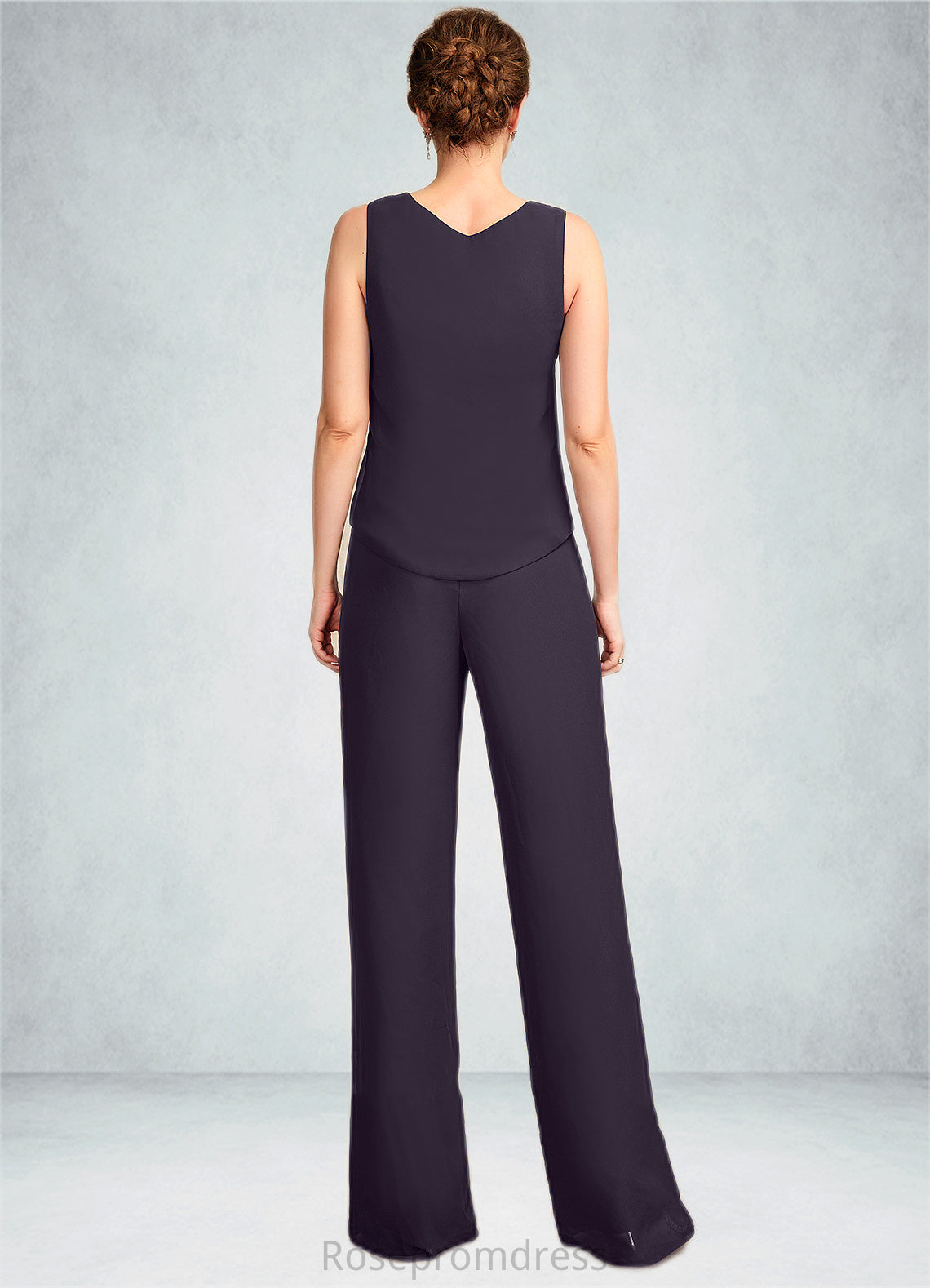 Kamila Jumpsuit/Pantsuit Scoop Neck Floor-Length Chiffon Lace Mother of the Bride Dress With Sequins SRS126P0015010