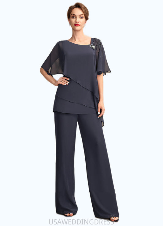 Zoe Jumpsuit/Pantsuit V-neck Floor-Length Chiffon Mother of the Bride Dress With Beading Sequins Cascading Ruffles DS126P0015011